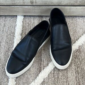 Vince Women Leather Black and White Loafers Sleek Slip-On Design Sneakers